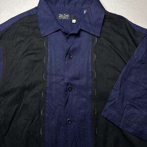 Nat Nast Shirt Mens Black Blue Silk Luxury Original Short Sleeve Size Medium